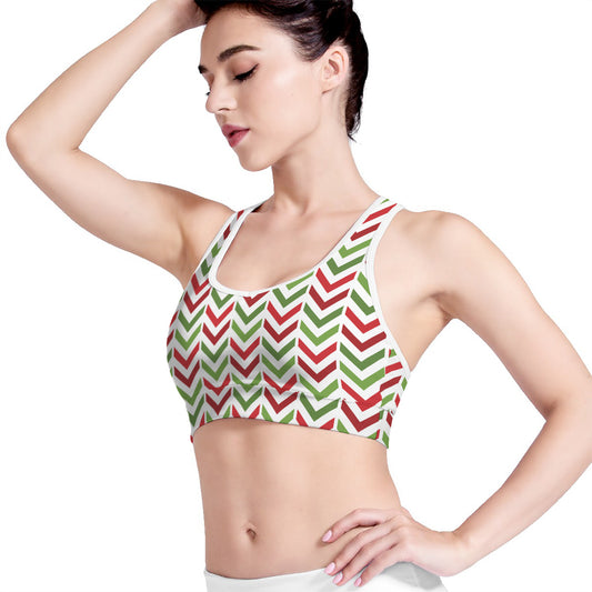 Zigzag Merry Christmas Pattern Print Women's Sports Bra