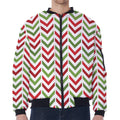 Zigzag Merry Christmas Pattern Print Zip Sleeve Bomber Jacket