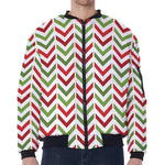 Zigzag Merry Christmas Pattern Print Zip Sleeve Bomber Jacket