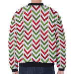 Zigzag Merry Christmas Pattern Print Zip Sleeve Bomber Jacket