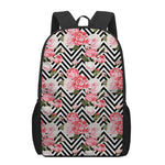 Zigzag Peony And Rose Pattern Print 17 Inch Backpack
