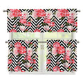 Zigzag Peony And Rose Pattern Print 3 Piece Kitchen Curtains