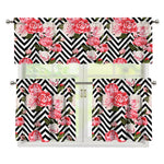 Zigzag Peony And Rose Pattern Print 3 Piece Kitchen Curtains