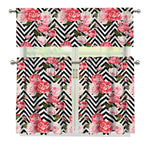 Zigzag Peony And Rose Pattern Print 3 Piece Kitchen Curtains