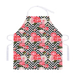 Zigzag Peony And Rose Pattern Print Adjustable Apron