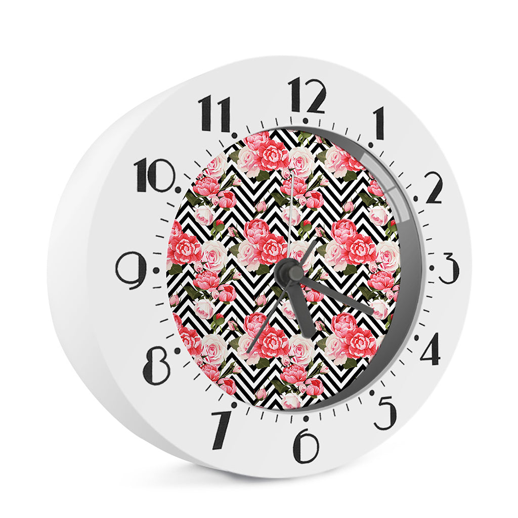 Zigzag Peony And Rose Pattern Print Alarm Clock