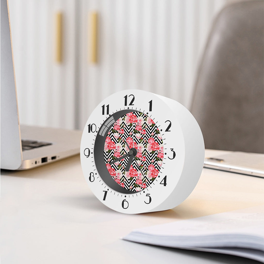 Zigzag Peony And Rose Pattern Print Alarm Clock