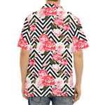 Zigzag Peony And Rose Pattern Print Aloha Shirt