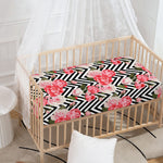 Zigzag Peony And Rose Pattern Print Baby Crib Sheet