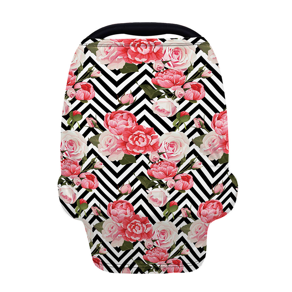 Zigzag Peony And Rose Pattern Print Baby Seat Cover