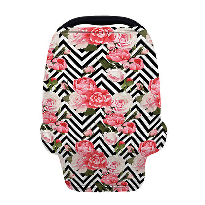 Zigzag Peony And Rose Pattern Print Baby Seat Cover