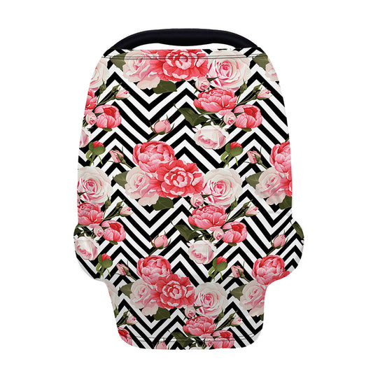 Zigzag Peony And Rose Pattern Print Baby Seat Cover