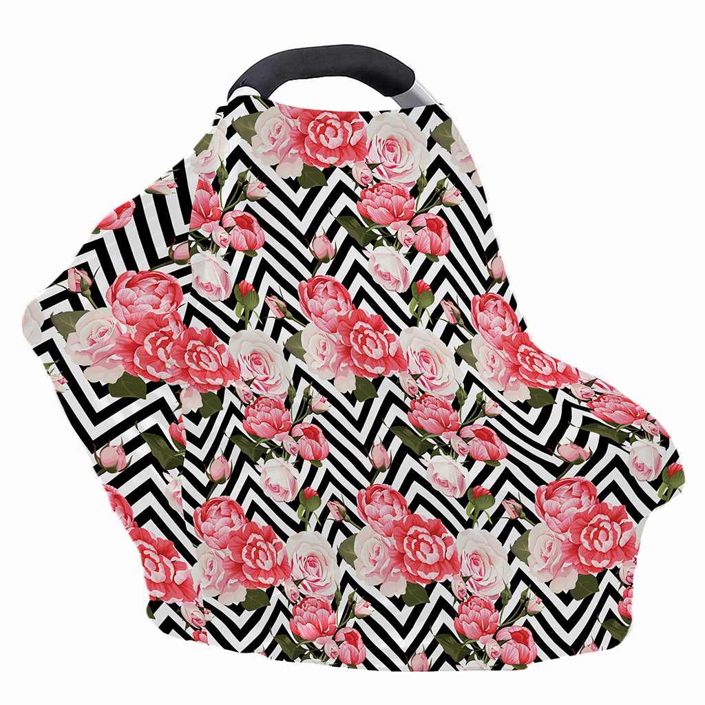 Zigzag Peony And Rose Pattern Print Baby Seat Cover