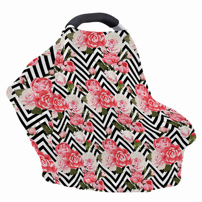 Zigzag Peony And Rose Pattern Print Baby Seat Cover