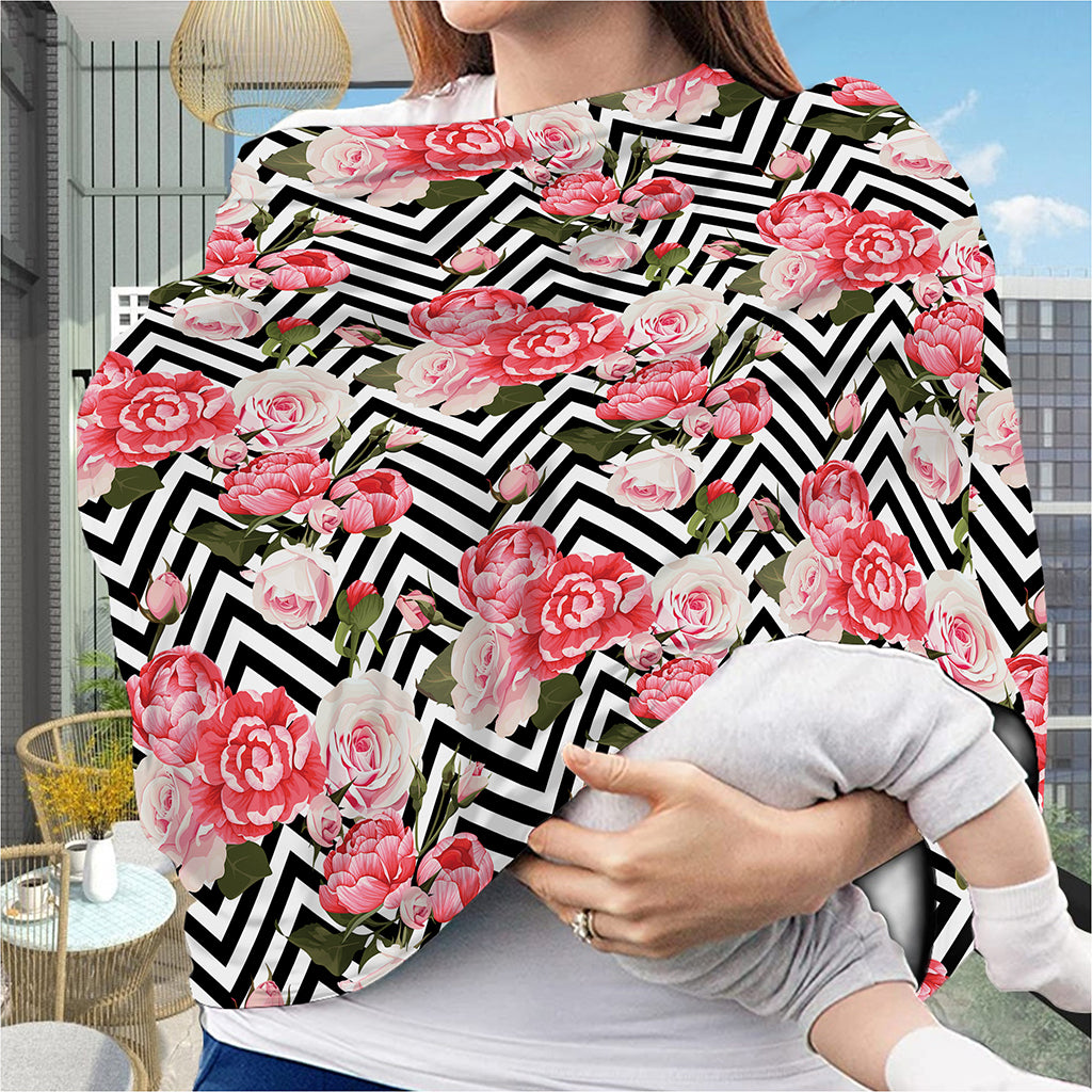 Zigzag Peony And Rose Pattern Print Baby Seat Cover