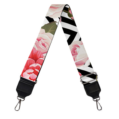 Zigzag Peony And Rose Pattern Print Bag Strap
