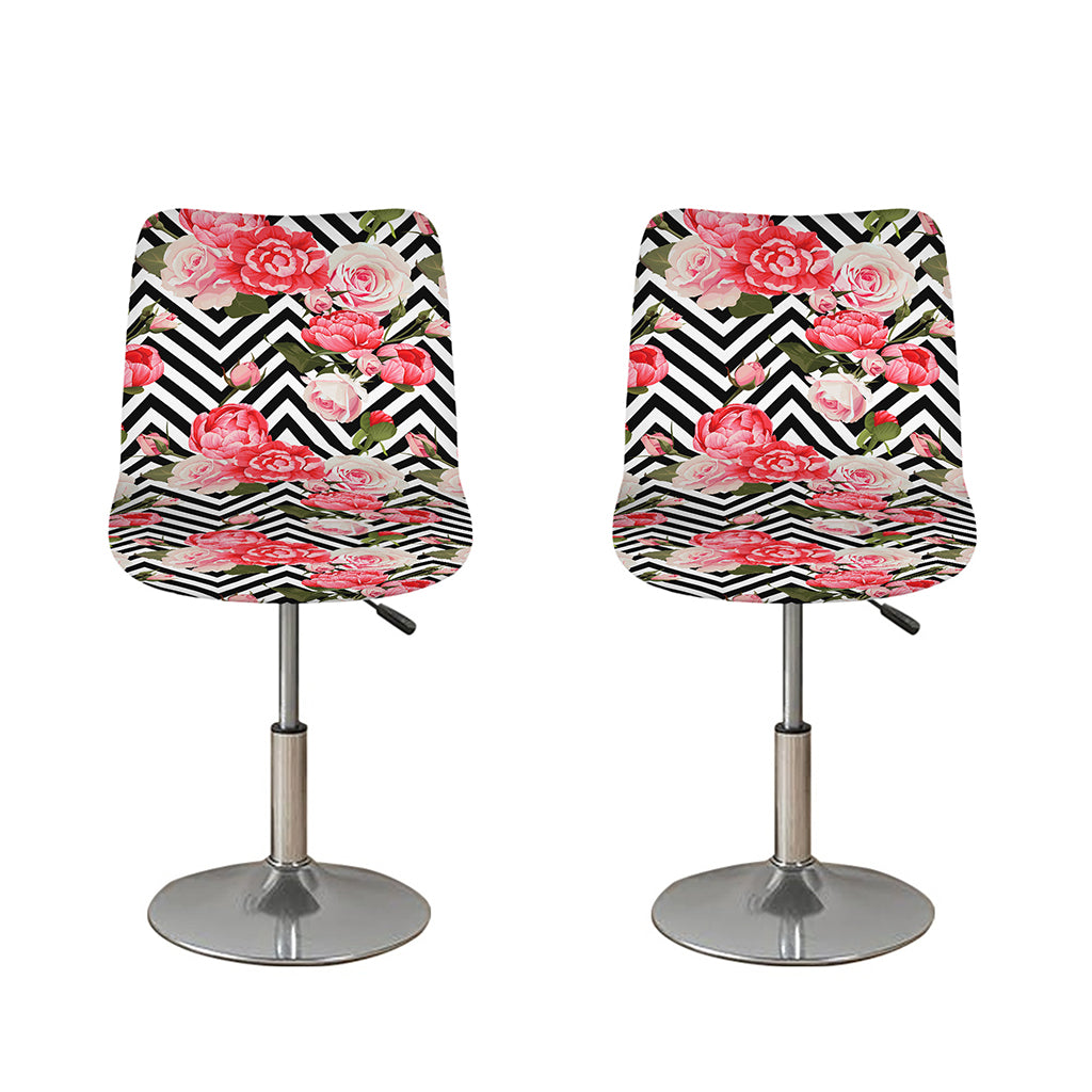Zigzag Peony And Rose Pattern Print Bar Stool Covers