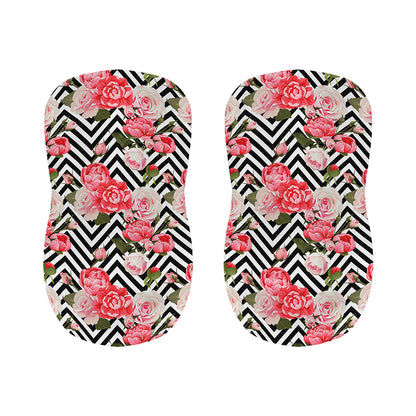 Zigzag Peony And Rose Pattern Print Bar Stool Covers