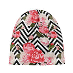 Zigzag Peony And Rose Pattern Print Beanie
