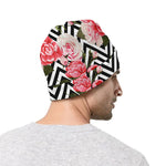 Zigzag Peony And Rose Pattern Print Beanie