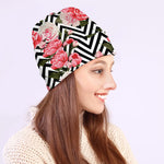Zigzag Peony And Rose Pattern Print Beanie