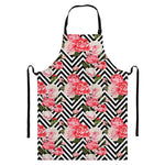 Zigzag Peony And Rose Pattern Print Bib Apron With Pocket