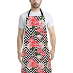 Zigzag Peony And Rose Pattern Print Bib Apron With Pocket