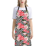 Zigzag Peony And Rose Pattern Print Bib Apron With Pocket