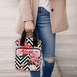 Zigzag Peony And Rose Pattern Print Bible Tote Bag