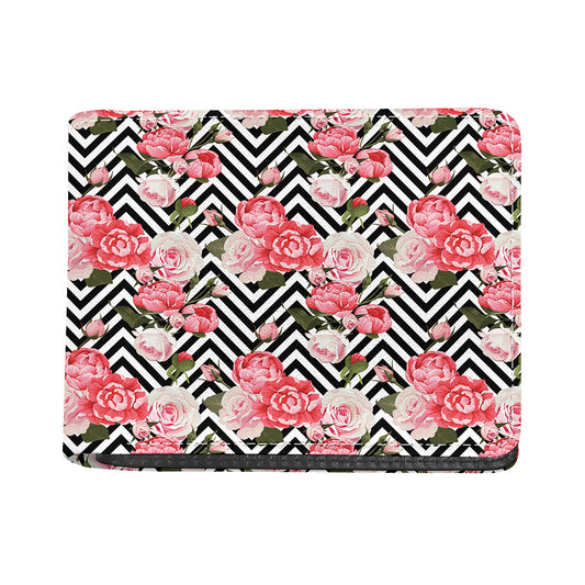 Zigzag Peony And Rose Pattern Print Bifold Wallet