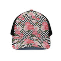 Zigzag Peony And Rose Pattern Print Black Mesh Trucker Hat