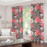 Zigzag Peony And Rose Pattern Print Blackout Grommet Curtains
