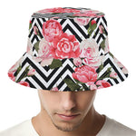 Zigzag Peony And Rose Pattern Print Bucket Hat