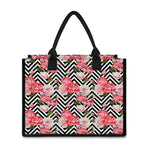 Zigzag Peony And Rose Pattern Print Canvas Tote Bag