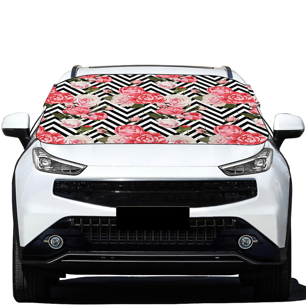 Zigzag Peony And Rose Pattern Print Car Windshield Snow Cover