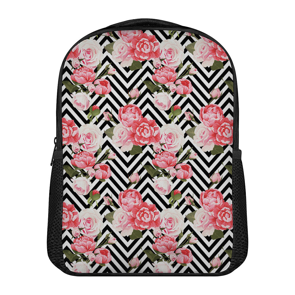 Zigzag Peony And Rose Pattern Print Casual Backpack