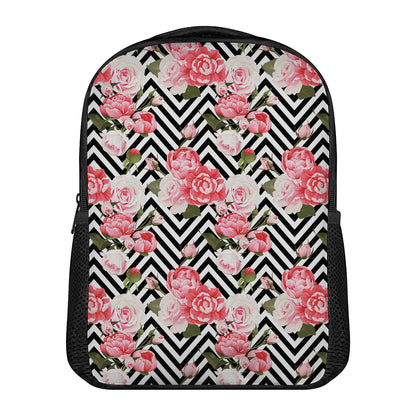 Zigzag Peony And Rose Pattern Print Casual Backpack