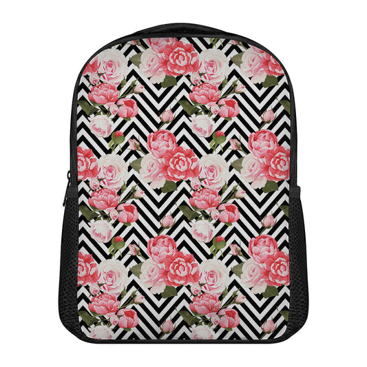 Zigzag Peony And Rose Pattern Print Casual Backpack