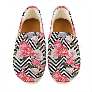 Zigzag Peony And Rose Pattern Print Casual Shoes