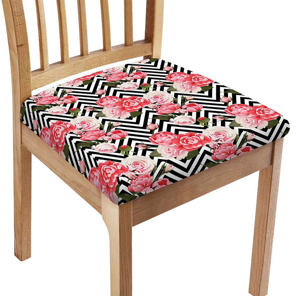 Zigzag Peony And Rose Pattern Print Chair Cushion Cover
