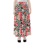 Zigzag Peony And Rose Pattern Print Chiffon Maxi Skirt