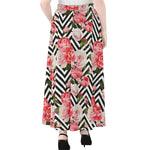 Zigzag Peony And Rose Pattern Print Chiffon Maxi Skirt