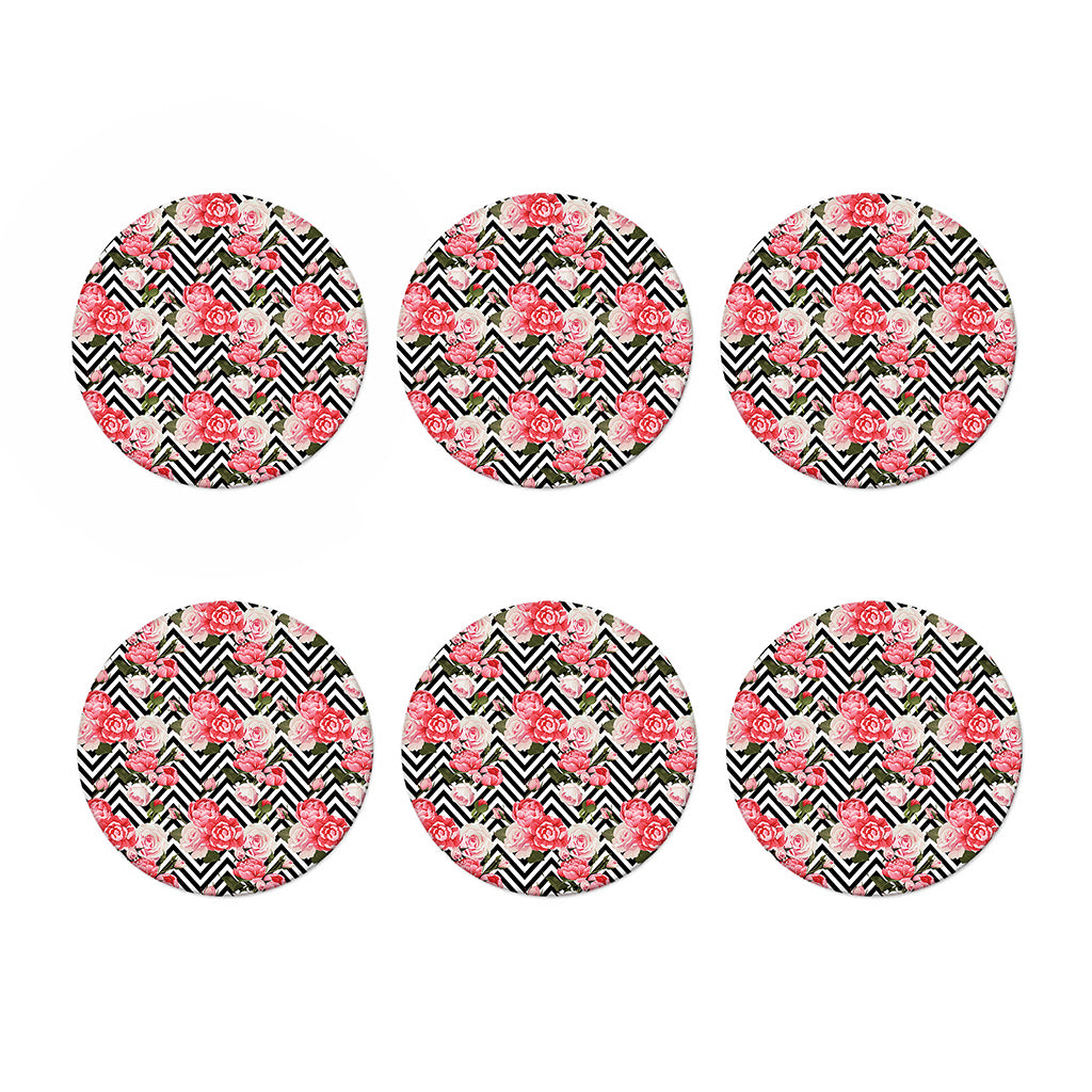 Zigzag Peony And Rose Pattern Print Coaster Set