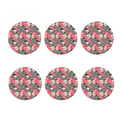 Zigzag Peony And Rose Pattern Print Coaster Set