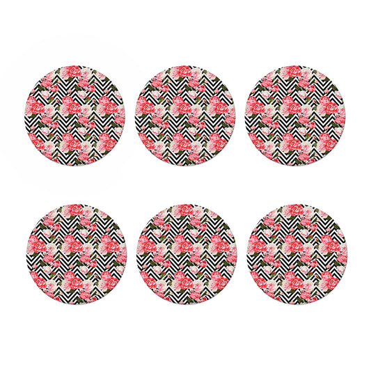 Zigzag Peony And Rose Pattern Print Coaster Set
