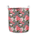 Zigzag Peony And Rose Pattern Print Collapsible Laundry Basket