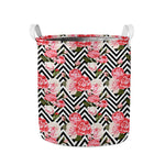 Zigzag Peony And Rose Pattern Print Collapsible Laundry Basket