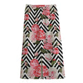 Zigzag Peony And Rose Pattern Print Cotton Front Slit Maxi Skirt
