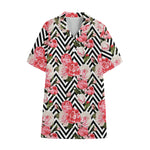 Zigzag Peony And Rose Pattern Print Cotton Hawaiian Shirt