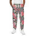 Zigzag Peony And Rose Pattern Print Cotton Sweatpants